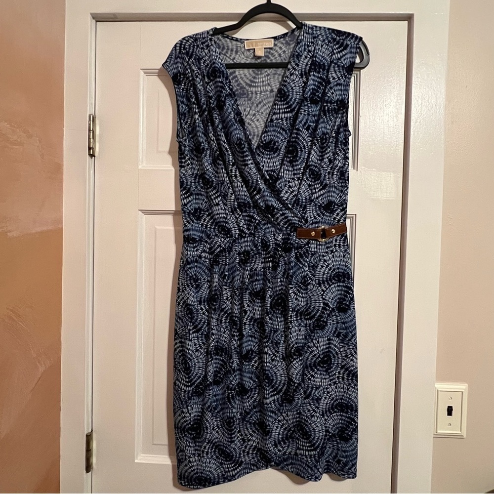 #108 MICHAEL KORS BLUE FAUX WRAP DRESS MEDIUM